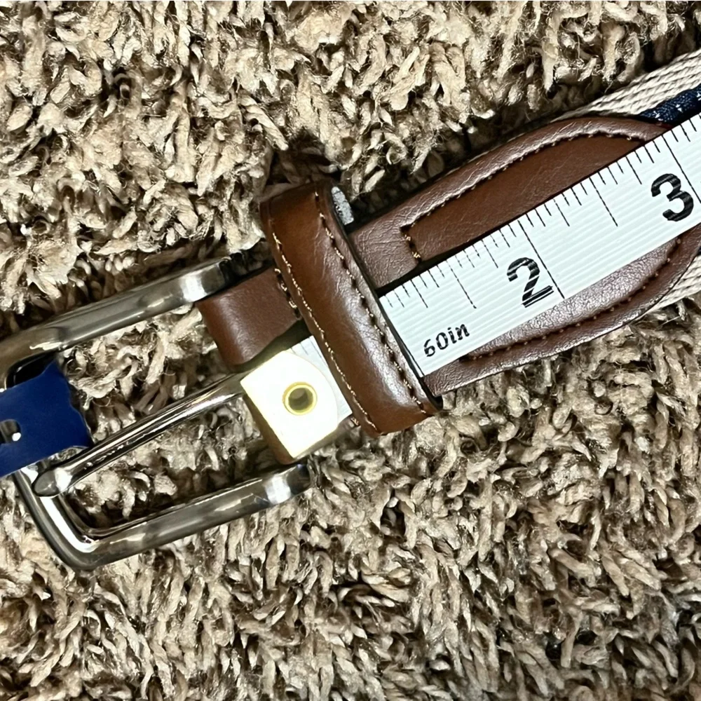 NEW Crown &‎ Ivy JAAK Khaki Canvas Belt Navy Lighthouse Embroidery XL NWT 42-44
